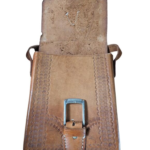 Artist Hand Tooled Leather Camera Crossbody Bag - Picture 8 of 10